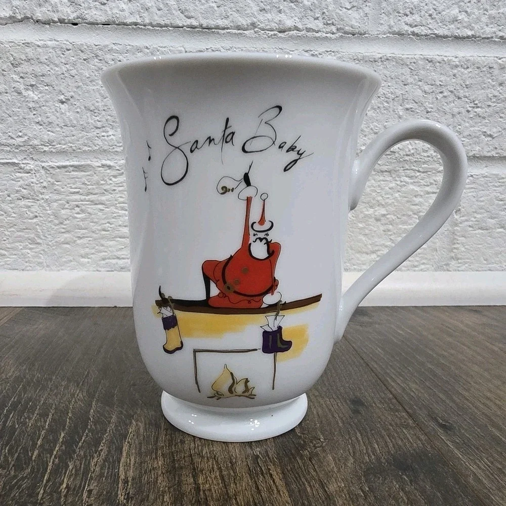 Pottery‎ Barn Santa Baby Christmas Mugs Set Of Four Holiday Tea Coffee Hot Cocoa